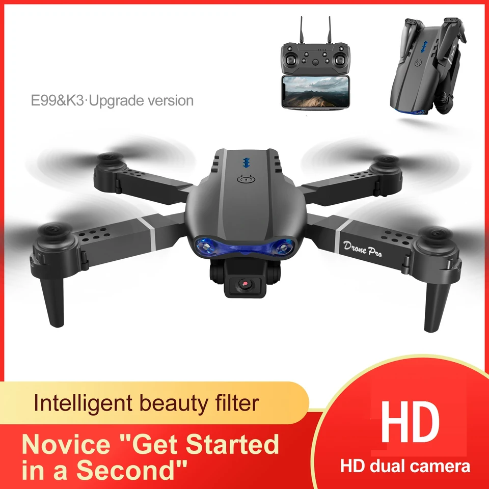 E99 WiFi FPV Aerial Photography vrtuľník RC Mini Drone 4K Dual HD Camera Sloble Quadcopter Dron Kid Hračky Darčeky