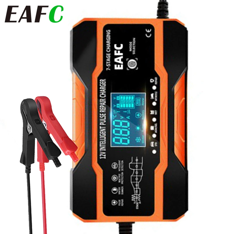 EAFC 12A/10A nabíjačku batérií 12-24V 7-stupňový inteligentný automobilový charger na nabíjačku pulz