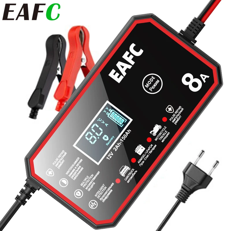 EAFC Smart Pulse Opravy nabíjačky automobilovej nabíjačky 12V 8a pre olovenú batériu AGM gél gél vlhký doživo
