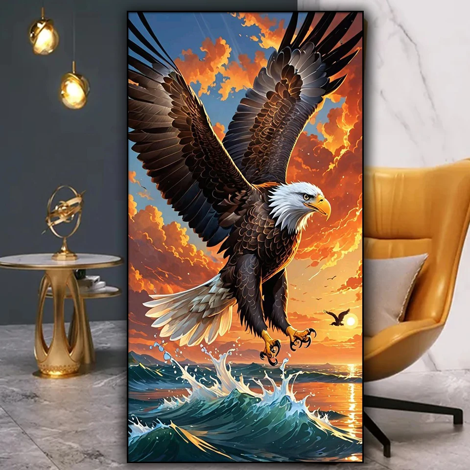 Eagle Sea Waves DIY Diamond Painting Nové 2025 Plne okrúhle diamantové umenie Mozaika Výšivka ručne vyrábaná ručne vyrábané darčekové zvieratá Domáce dekorácie
