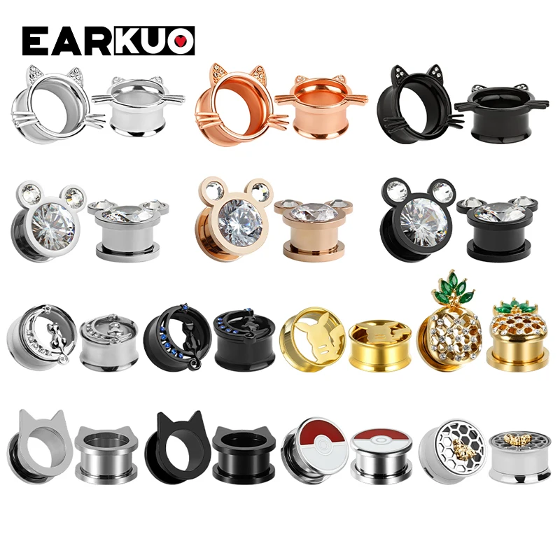 Earkuo Hot Predaj mačací netopier Bee ananás z nehrdzavejúcej ocele uší piercing tunely Expanders Body šperky náušnice 2ks