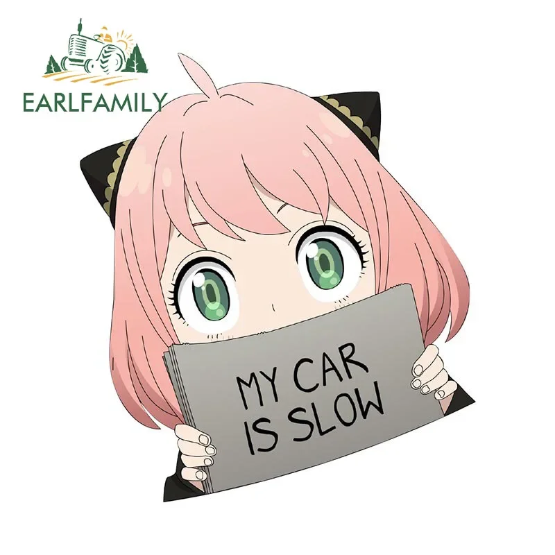 Earlfamily 13 cm x 11,4 cm pre falšovanie Anya Moje auto je pomaly roztomilé anime nálepky na autá anime nepremokavé nálepky