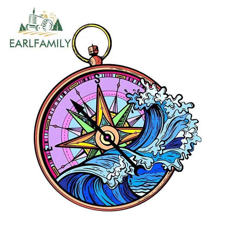 Earlfamily 13cm x 11,6 cm Compass Design Sticker Coader Farebná letná vlna palivová nádrž na nálepky módne