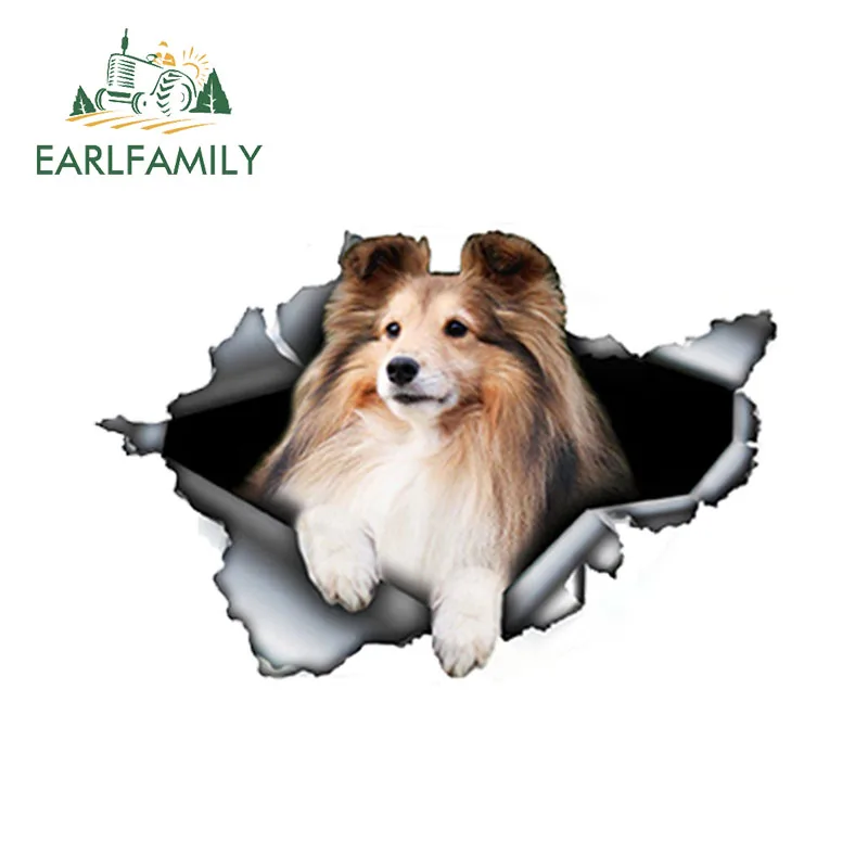 Earlfamily 13cm x 8,55 cm Styling auta Torn Sheltie Sticker 3d Pet Dog Decotion Decotion Torn Metal Decal Reflect Stupeters