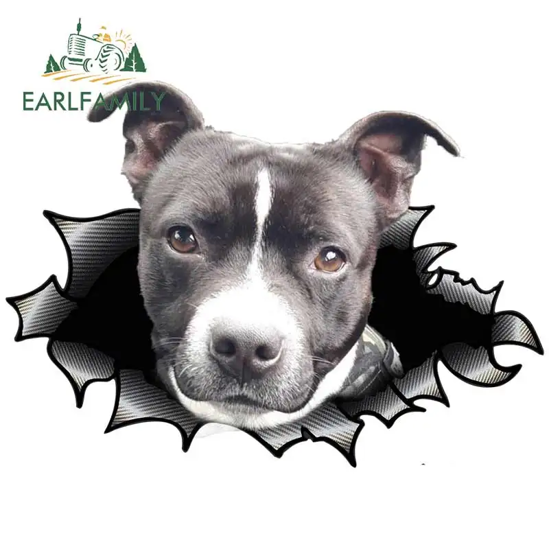 Earlfamily 13cm x 9.4 cm American Staffordshire Terrier Sticker Torn Metal Decal JDM Car Trunk Decor 3D Motocykel grafika