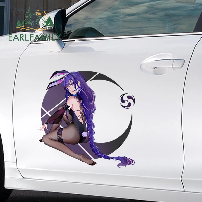 Earlfamily 43 cm x 20,7 cm pre Genshin Impact Raiden Shogun Stickers Osobnosť osobnosť Kreačný obtisný automobil pretekárske obtisky prilby