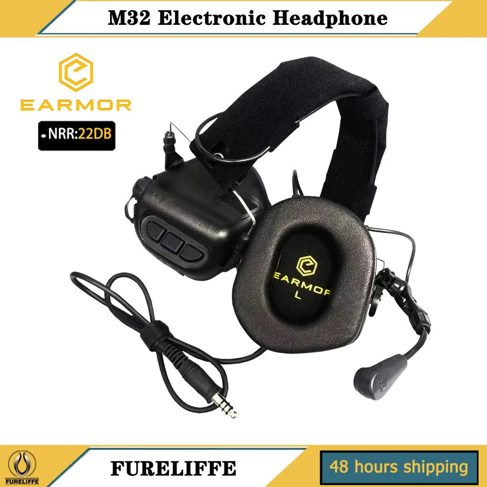 Earmor® M32 nastaviteľná náhlavná súprava čelenky, Elektronické komunikačné hlukové taktické uchy, ochrana za skladacie úložné priestory