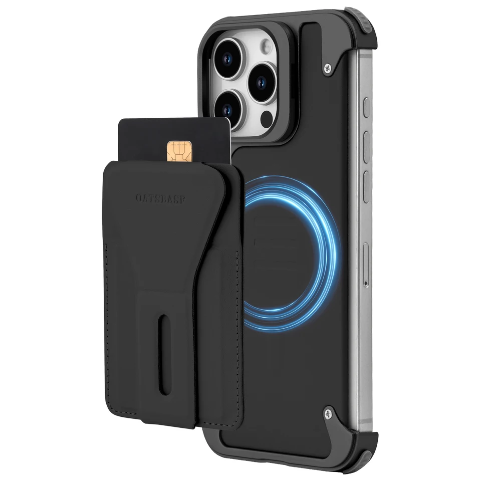Eary Magnetic Card puzdro pre iPhone 16 Pro Max odnímateľný držiteľ peňaženky bezrámový kožený nárazník Camera Stojan Slot Credit Slots