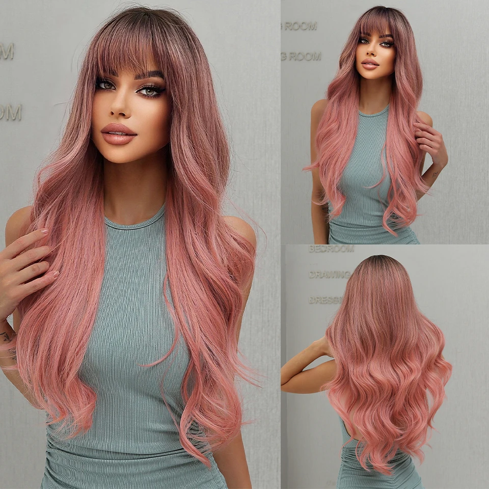 Easihair Fashion ombre ružové syntetické parochne parochne Denné cosplay a parochňa parochňa Syntetické vlasy pre čierne ženy