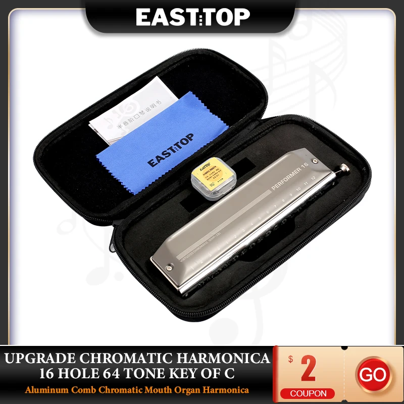 Easttop EMP-16 Inovácia chromatickej harmoniky 16 otvor 64 Tónový kľúč C hliníkového hrebeňa chromatického ústa orgánov