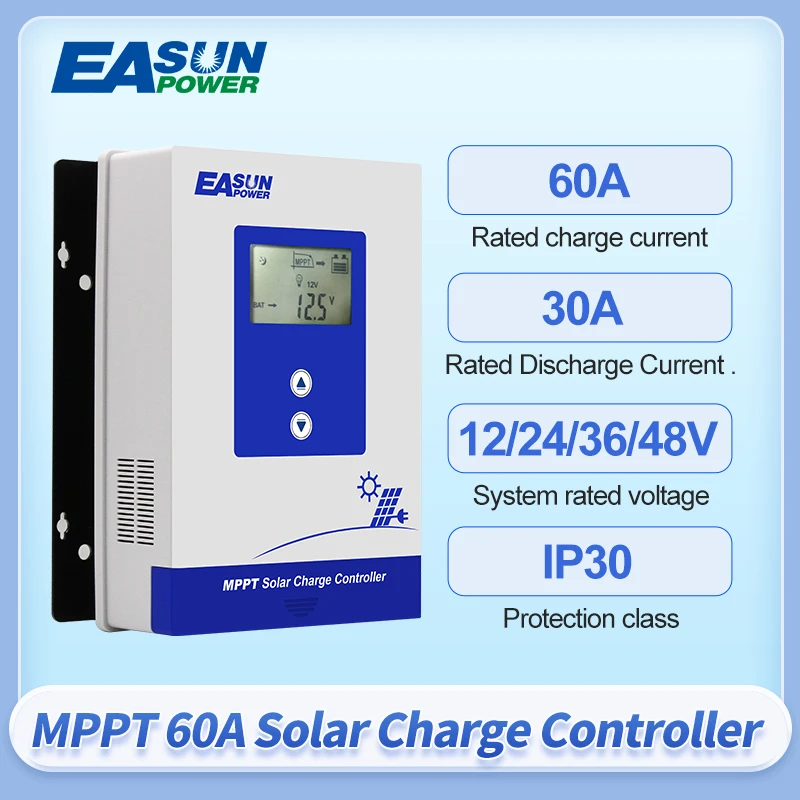 EASUN Power Solar 60A MPPT CONCLECTROR COLWORLER 12V 24V 36V 48V Automatický solárny regulátor Solárny panel Vstup LCD Solar Regulator Dropship