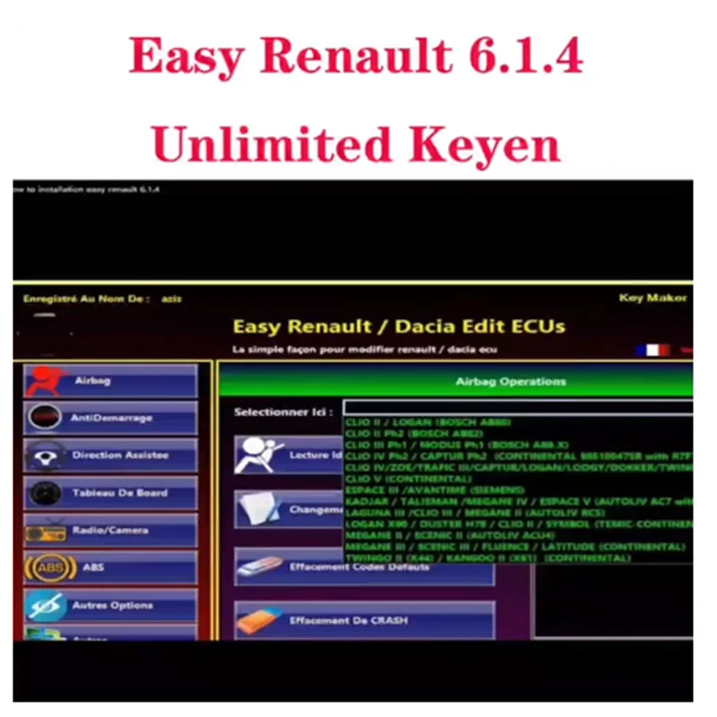 Easy Renault 6.1.4 Softvér na príslušenstvo automobilov pre programátor programátora Renault ECU Clear Crash Airbag Keys