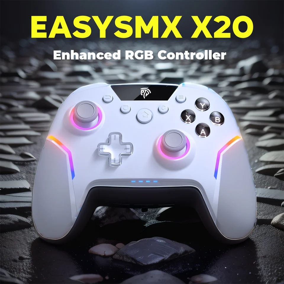 Easysmx X20 RGB Wireless GamePad Bluetooth Gaming Controller kompatibilný s PC/NS/TV/telefónom/notebookom, 6-osový gyroskop, Hall Effect