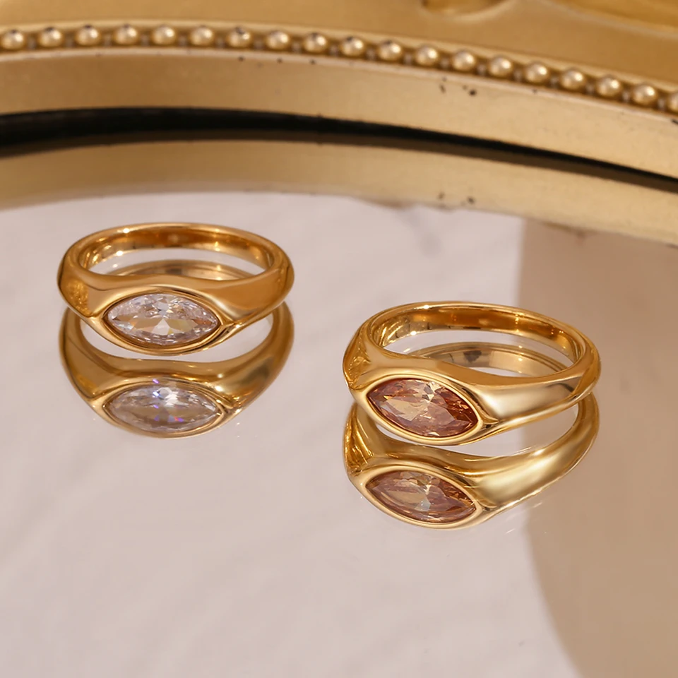 Ebbelle Horse Eye zirkón tesnenie prsteňa farebný hypoalergénny 316L z nehrdzavejúcej ocele dekorácia 18k zlaté šperky