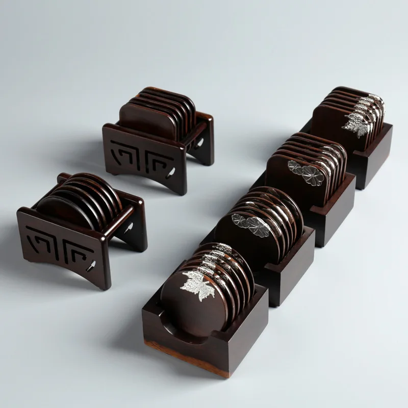Eben Round Wooden Square Kreatívny čínsky štýl čajové doplnky set podšálka drevená podnos Deň vďakyvzdania kuchyňa