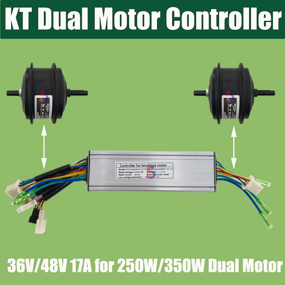 EBike Dual Motor Controller KT Sine Wave Controller 36V/48V 250W 350W Dva ovládač motora +KT Display LCD3/LCD4/LCD5/LCD8/LED
