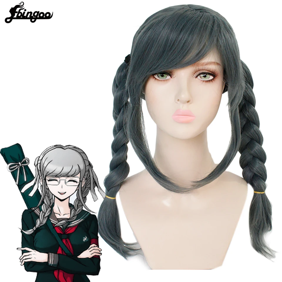 Ebingoo Danganronpa Dangan Ronpa Peko Pekoyama Cosplay parochňa Dvojitá pletená tmavo zelené syntetické parochne na Halloween kostým