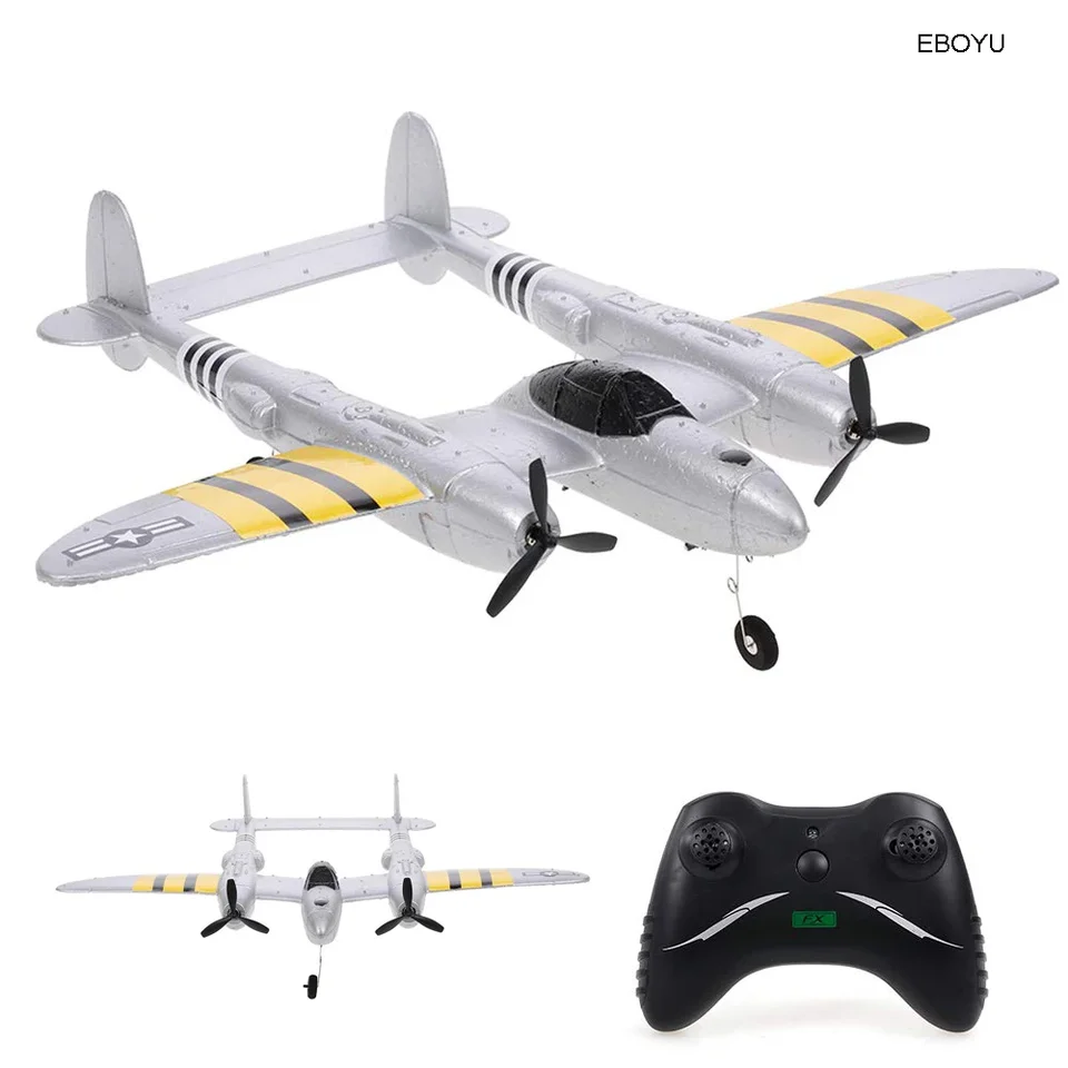 EBOYU FX-816 P38 RC lietadlo 2,4 GHz 2CH RC lietadlové lietadlá Outdoor Flight Hračky pre deti chlapcov