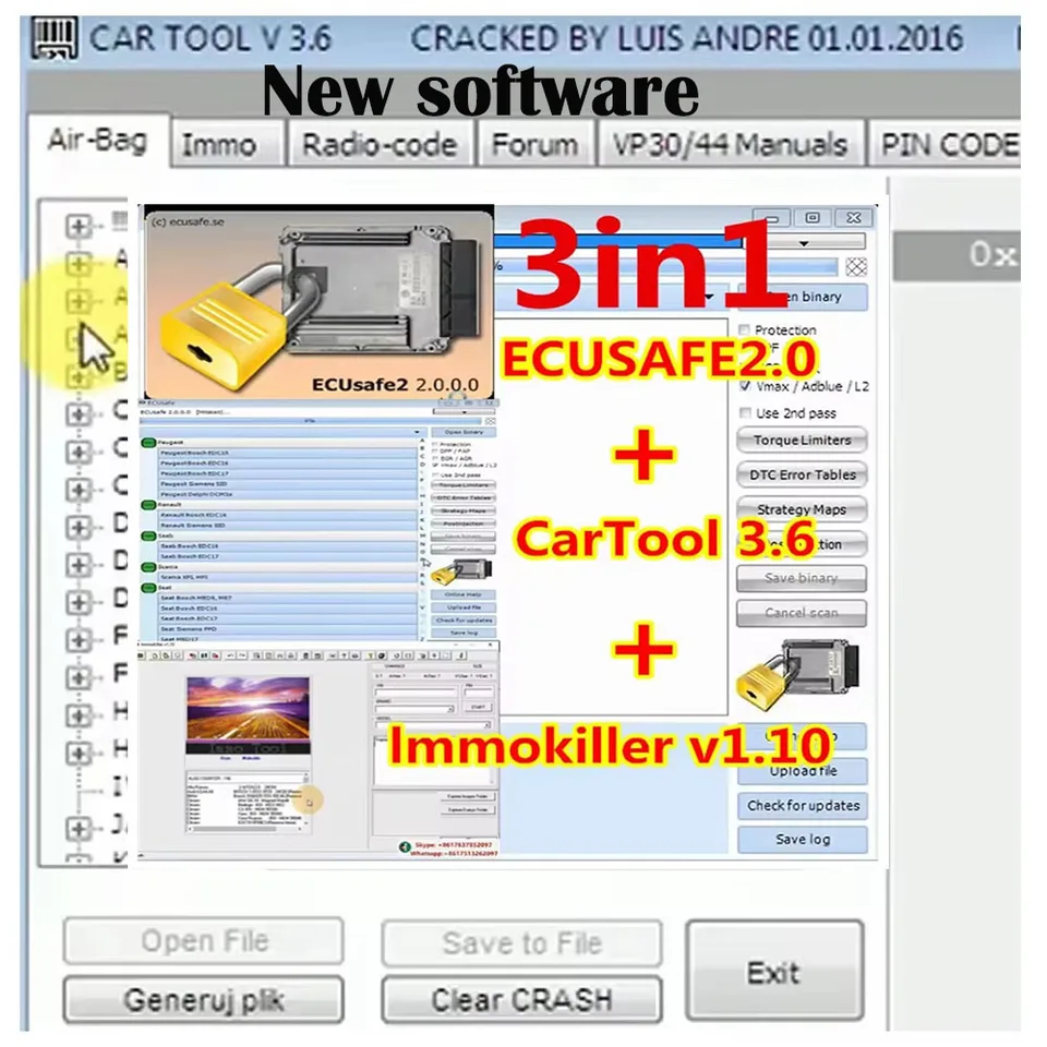 ECUSAFE 2.0 + IMMOKILLER V1.1 Softvér IMMO OFF Software v1.1 + Nástroj nástrojov nástrojov CAR ALLDATA Softvér 3.6 ECU ECM 2.0 Inštalácia