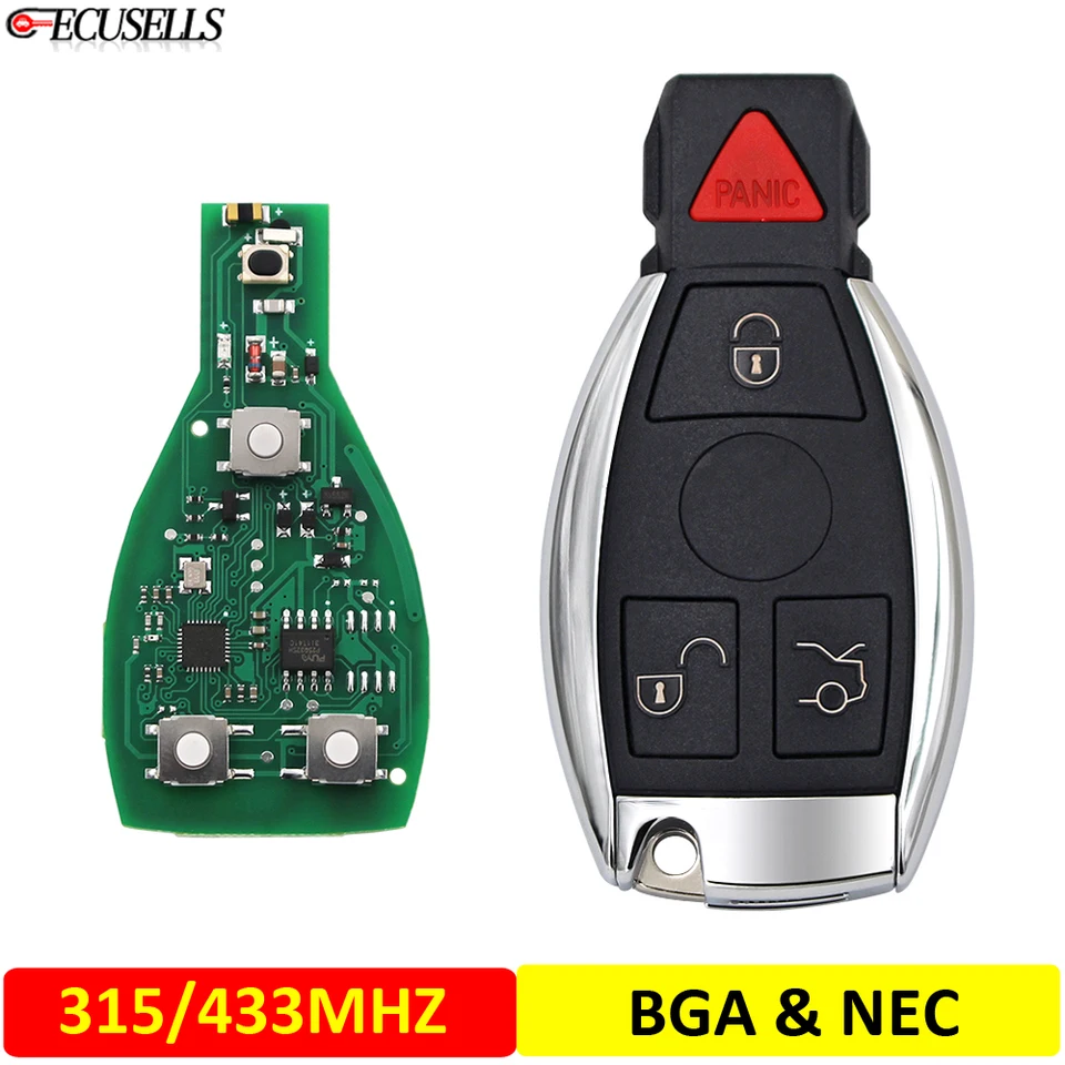 ECUSELLS 3+1/4 BLOŽKA DRAVA SMART AUTOM Kľúč 315 MHz alebo 433MHz NEC BGA Style Uncut Blade pre AESG CLK SLK ML CLASS 2000+