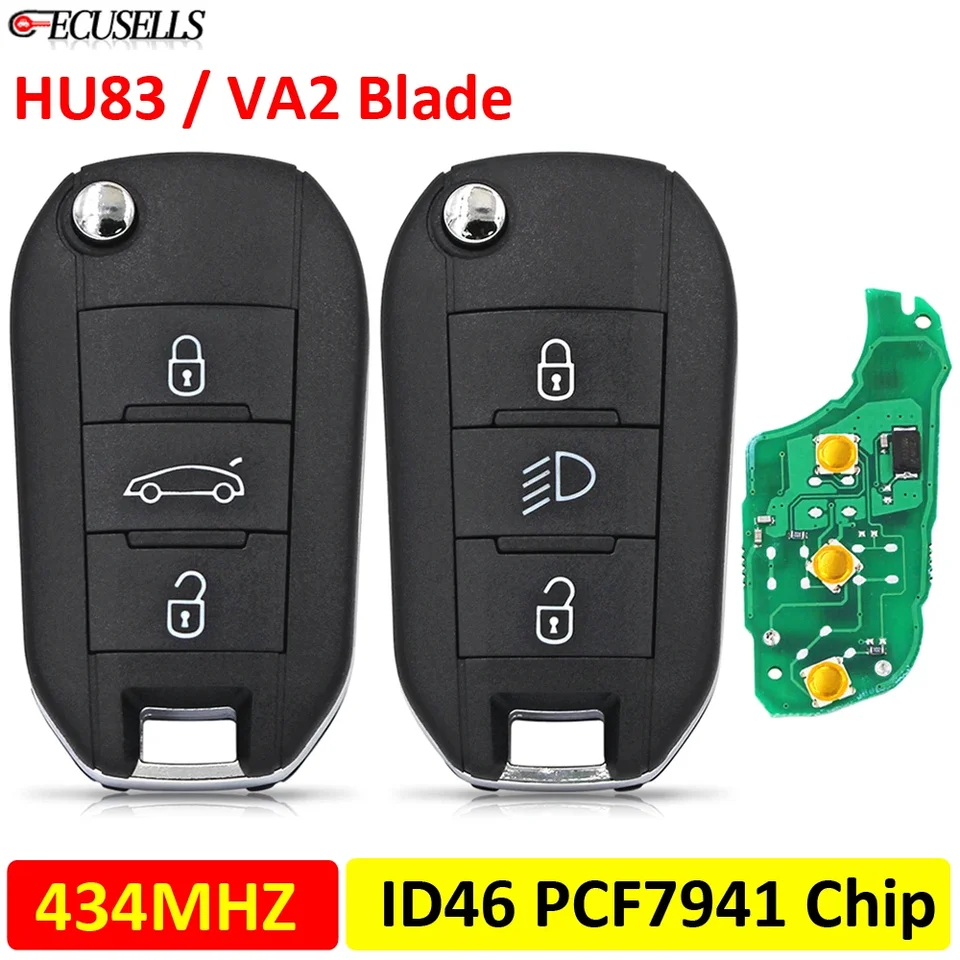 Ecusells Remote Car Key pre Citroen C3 C4 Cactus Hella pre Peugeot 208 301 508 5008 Expert 434MHz ID46 PCF7941 Chip HU83 / VA2