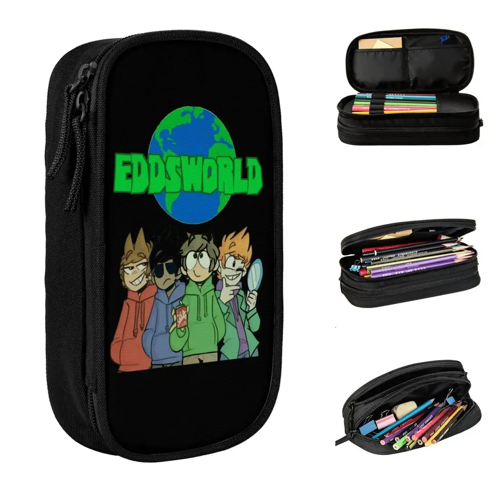Eddsworld World Cartoon Anime Cencil Case Dvojvrstvová veľkokapacitná detská puzdro Perfektné darčeky
