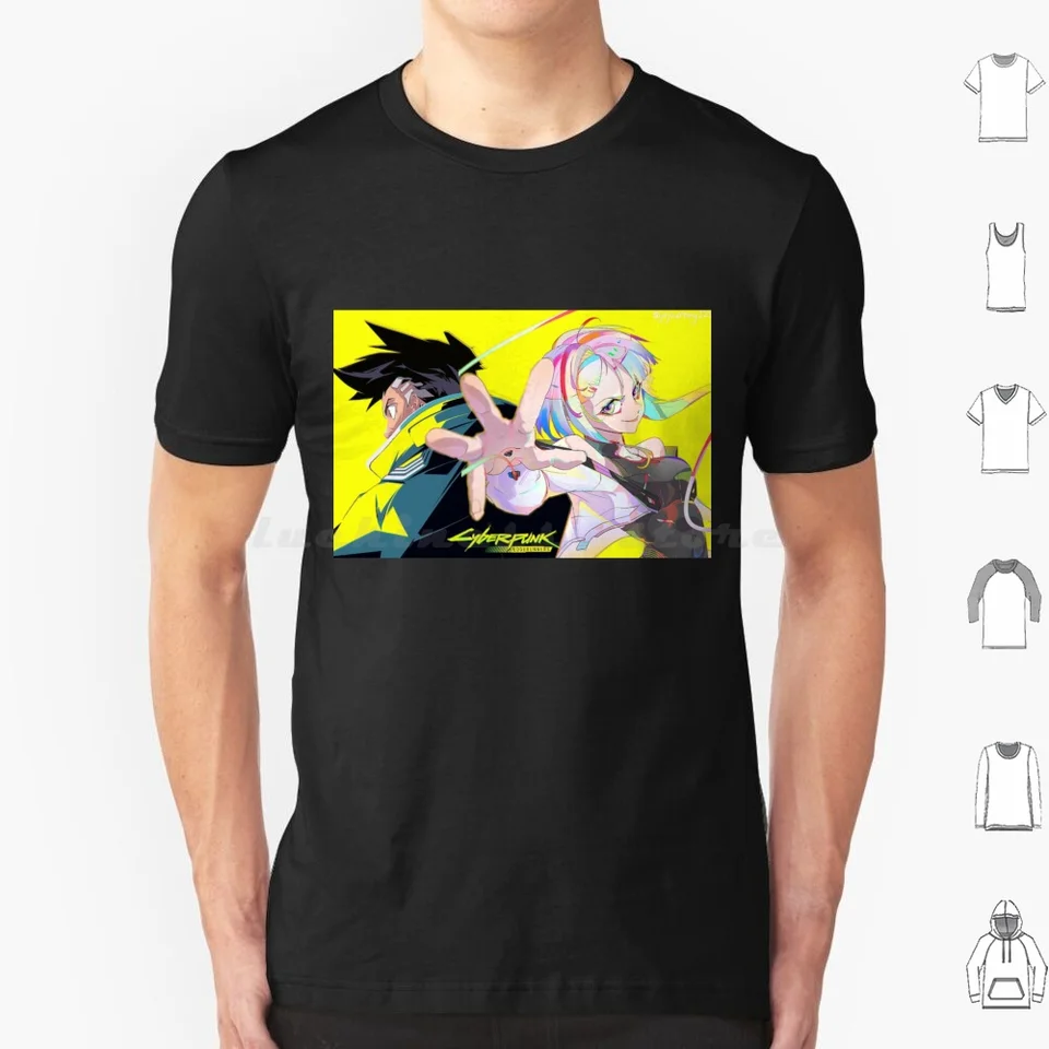 Edgerunners Lucy a David 2077 T tričko s veľkou veľkosťou 100% bavlnené goth cybergoth gamer cyborg cyborg concept concept Outrun Newretrowave