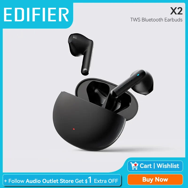 EDIFIVER X2 X2S TWS Wireless Serfones Bluetooth slúchadlá 13 mm jednotka ovládača 28 hodín Prehrávanie času nízka latencia herný režim BT V5.1
