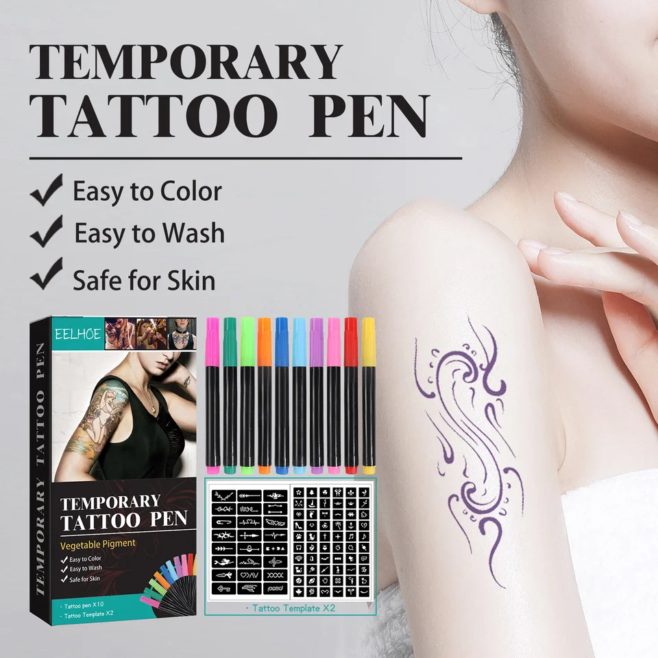 Eelhoe 10Color Face Painting Pen Dočasný tetovací pigment netoxické nepremokavé tetovacie značky