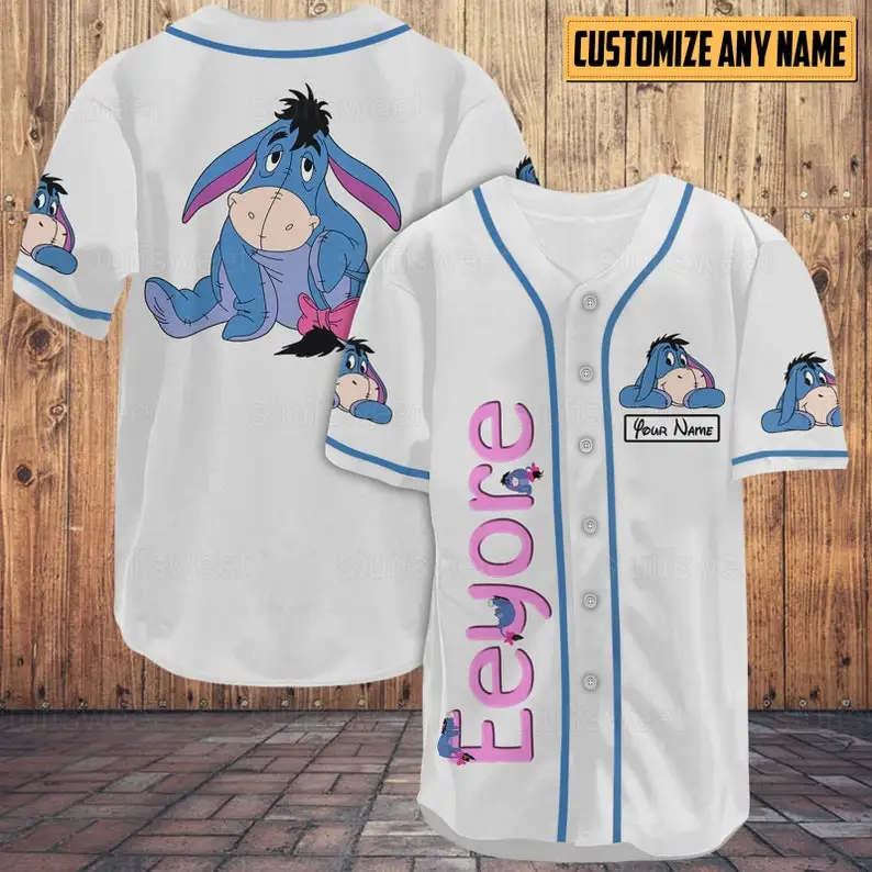 Eeyore Winnie the Pooh Baseball Jersey Vlastné meno Disney Baseball Jersey Príležitostné športové tričko Pánske dámske eeyore baseball dres