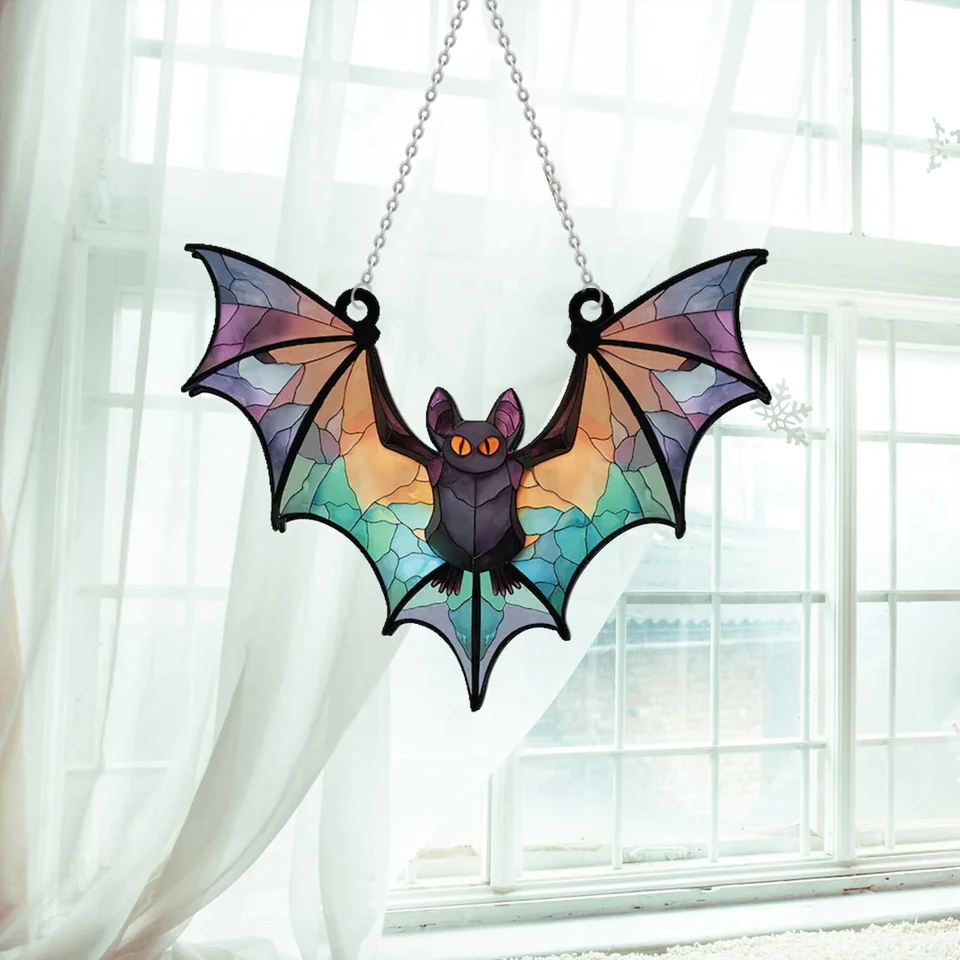 Efekt z farebného skla akrylová netopier zavesenie dekorácie gotické halloween okenné dekorácie farebný suncatcher pre dom a darčeky na párty