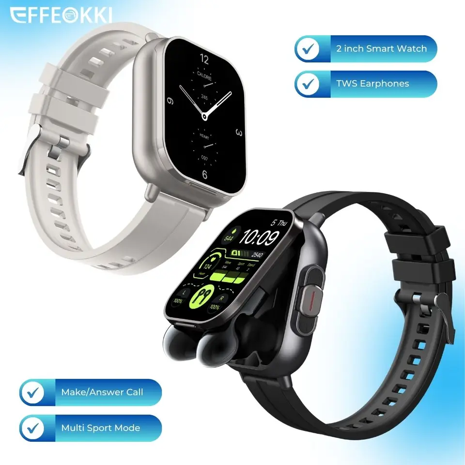 Effeokki D8 2 v 1 Smartwatch s slúchadlami Pánske hodinky srdcová frekvencia Krv Kyslík Make Call NFC kompatibilný s iPhone Android