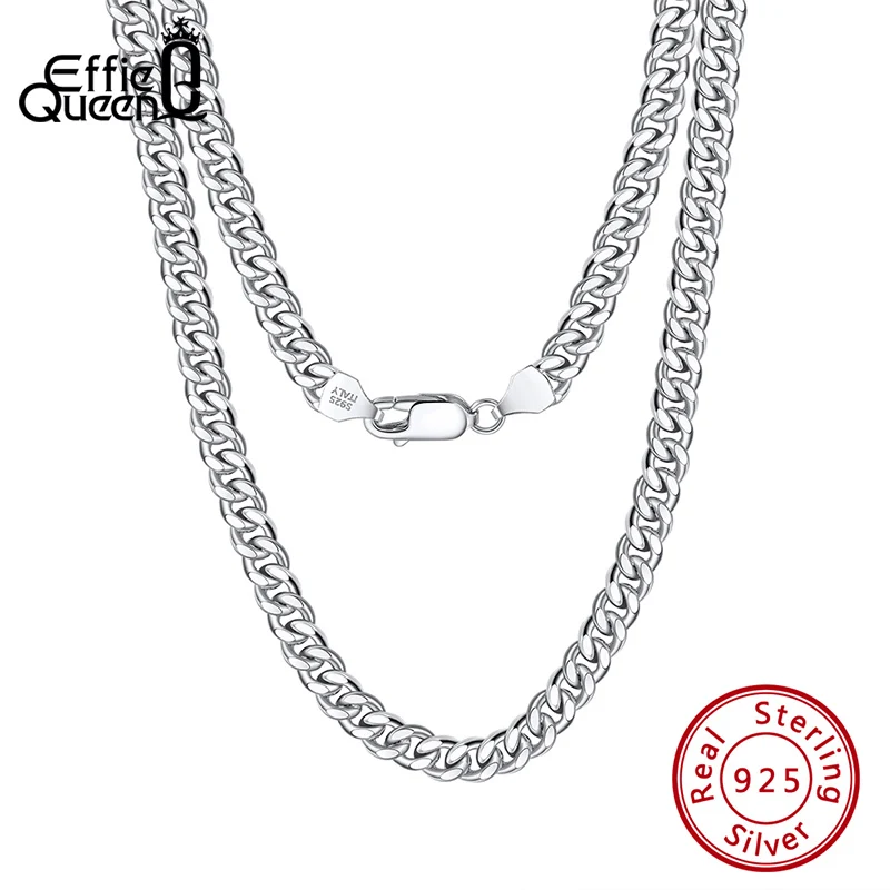 Effie Queen 925 Sterling Silve Elegant Elegant 5mm Diamond-Cut Cuban Link Obrubník retiazka Náhrdelník pre ženy.