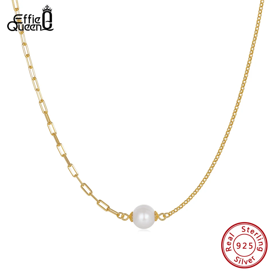Effie Queen 925 Sterling Silver 9-10 mm prírodný sladkovodný okrúhly perlové prívesok náhrdelník s papierovými sponkami reťazec prítomný GPN63