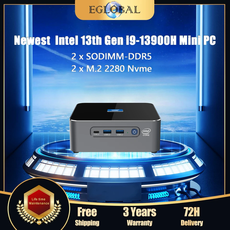 Eglobal S600 13. Gen Intel I7 13700H I9 13900H DDR5 MINI PC 14 Core 20 vlákno Windows11 2*M.2 NVME 2*LAN Gaming PC Desktop