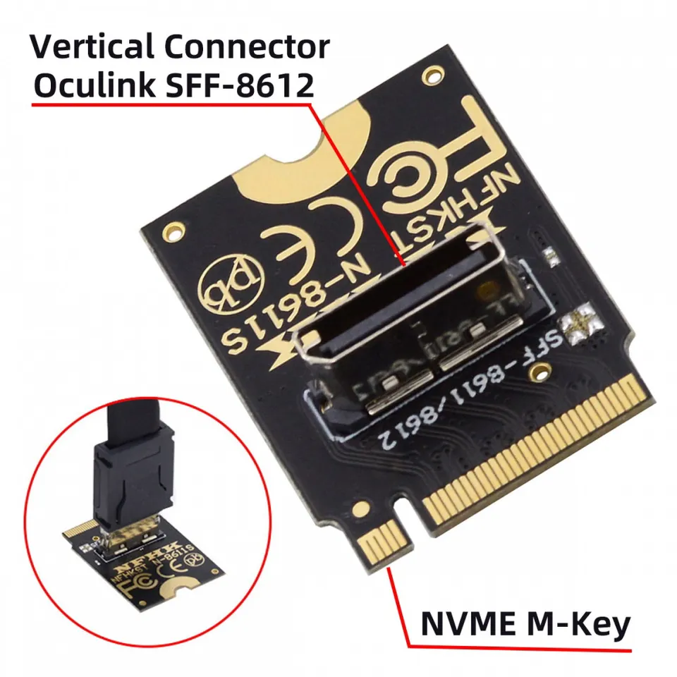 EGPU NVME PCI-E 4,0 NVME M.2 NGFF na OCULINK SLIM SFF-8611 SFF-8612 VERTICKÝ HOSTOVÝ ADAPTER NVME U.2 SSD