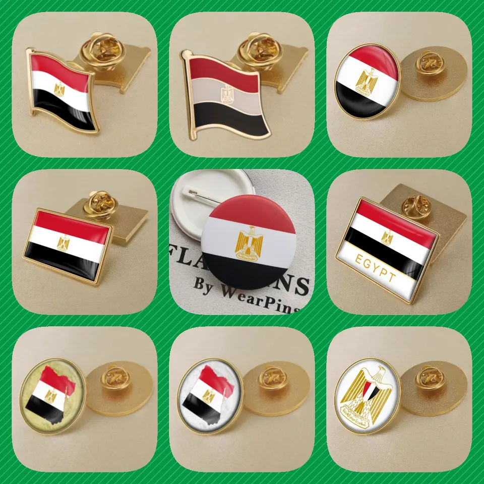 Egypt egyptská mapa vlajka National Emblem National Flower Brošory odznaky klopne špendlíky