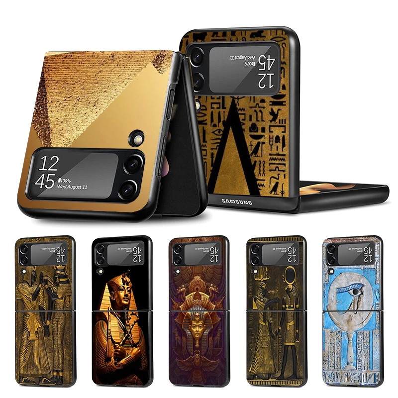 Egypt Nefertiti Anubis Ankh PharaOh Z Flip 4 Z Flip 4 Phnoe Pase pre Samsung Z Flip 3 5 5G Čierna tvrdá škrupina Galaxy Zflip3 Zflip4