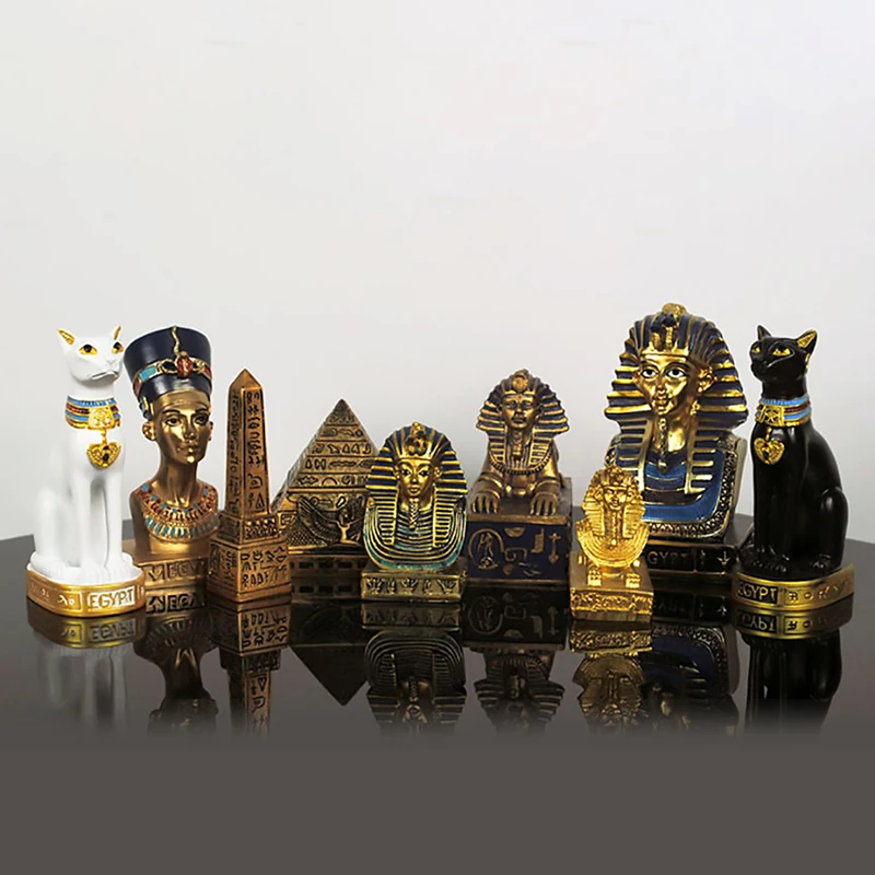 Egyptský faraón, múmia, pyramída, zbierka sochy sfingovej živice ozdoby bohyňa bastet, Boh Anubis
