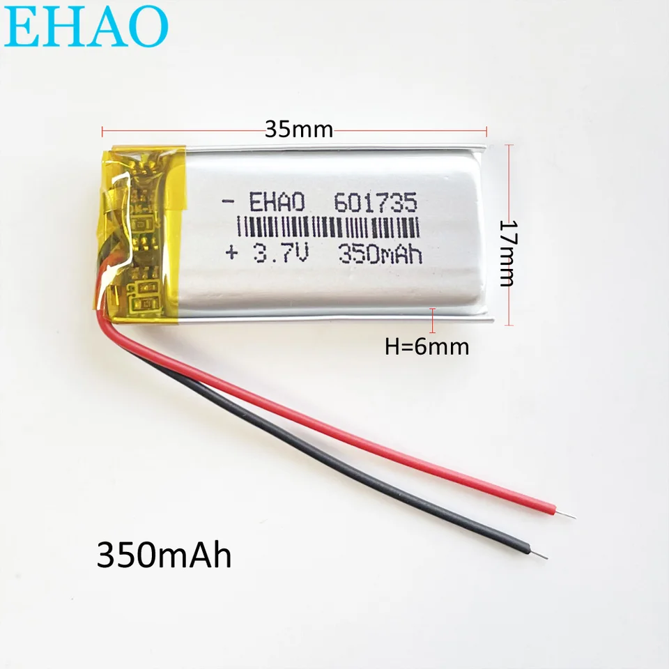 Ehao 601735 3,7V 350 mAh lítium polyméru Lipo nabíjateľnú batériu pre mp3 nahrávanie slúchadiel Pen Bluetooth Headset Smart Watch