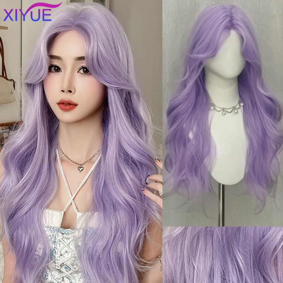 Ehead čipky syntetické parochne Purpurovo modré Dlhé kučeravé vlny parochne s pre ženy Cosplay Party Halloween farebné bobové parochne tepelne reza