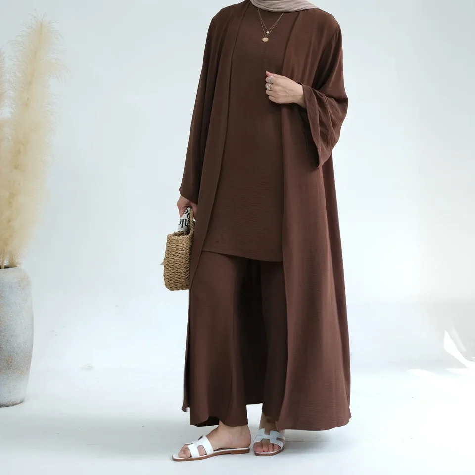 Eid 3 kusy Abaya Set Tops Kimono Pants zodpovedajúce moslimské súpravy ABAYAS pre ženy Dubaj Luxury Turecko Islamské oblečenie Kaftan