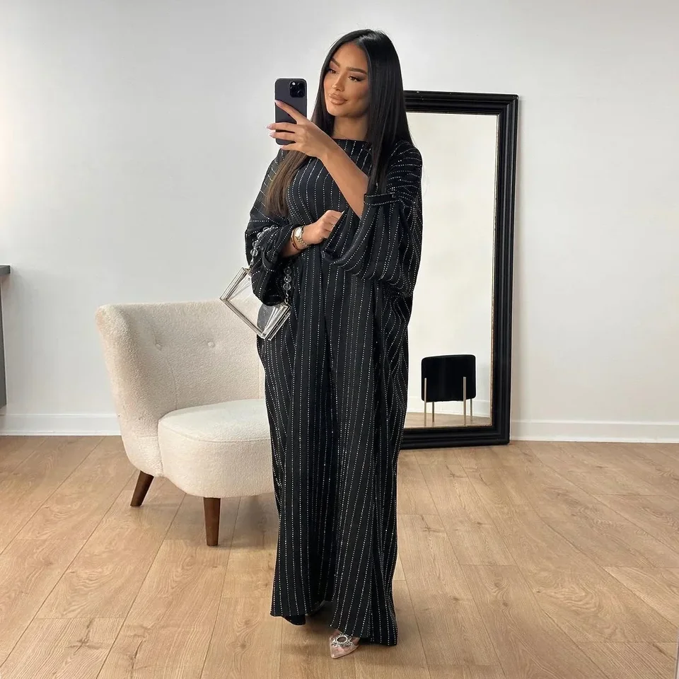 Eid Black Abaya Dubai Luxusný diamantový moslimský večierok dlhé šaty voľné Abayas pre ženy Turecko Islamské oblečenie Marocké kaftanské plášť