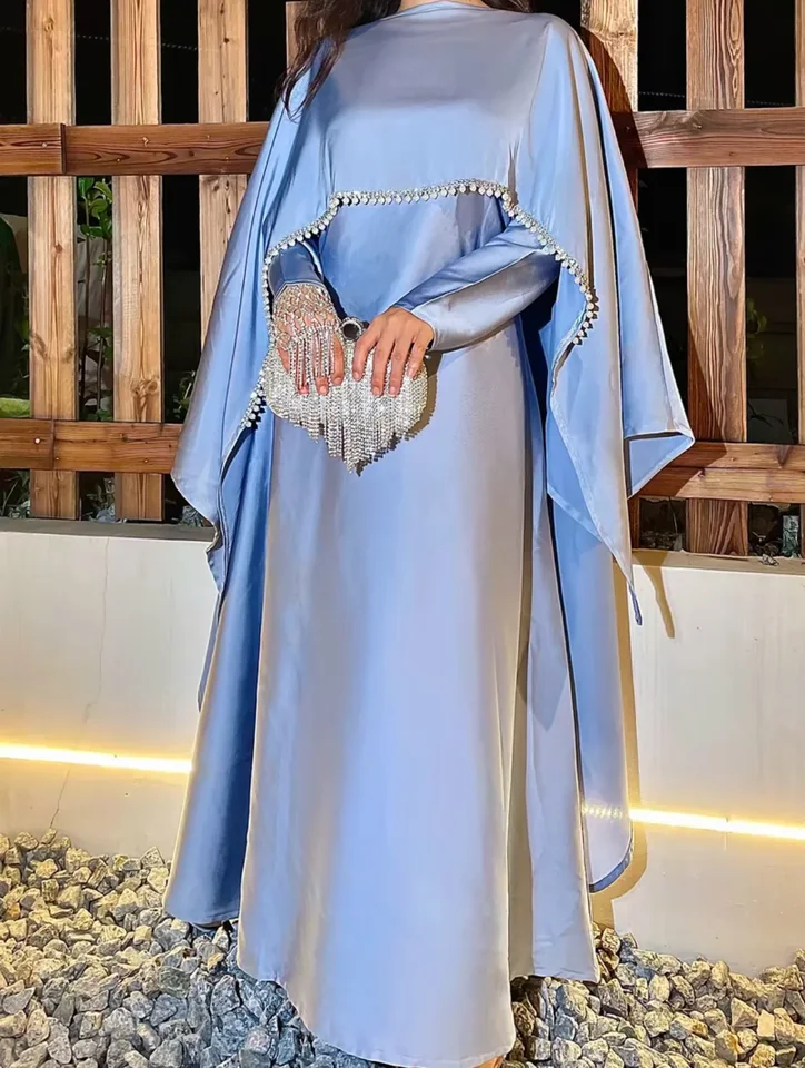 Eid Djellaba Luxus Dubai Abayas Ramadan Bead Cape Moslim šaty Turecko kaftan Ženy Islam jalabiya caftan marocain femme Vestido