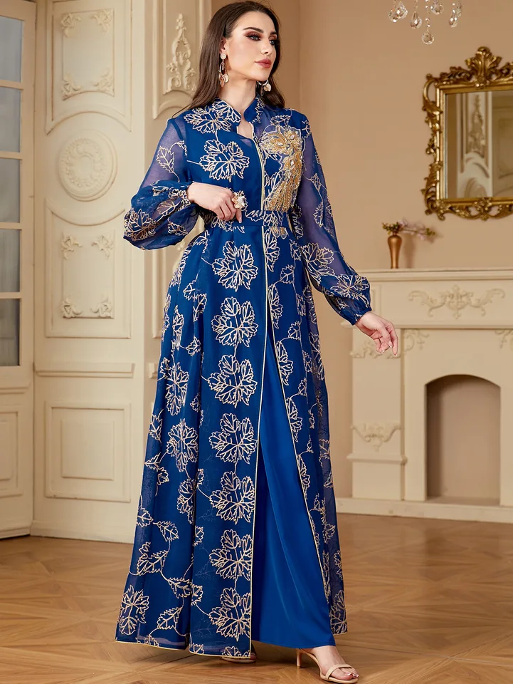 Eid Djellaba Moslim Abaya pre ženy výšivky s vnútornými šatami 2 kusy set dubaj arabské dlhé rúcho marocka kaftan Musulman