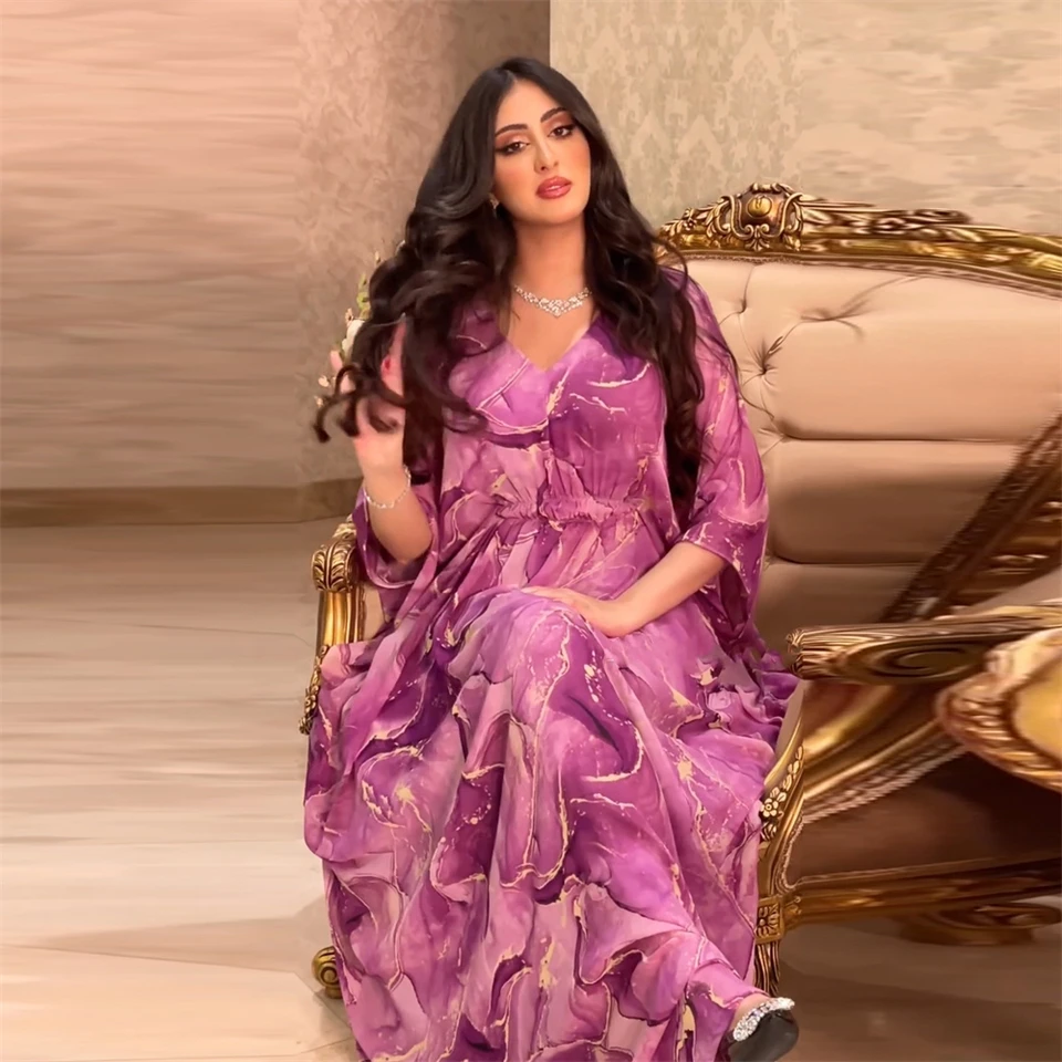 Eid djellaba moslimský batwing rukávy šaty tlače kaftan dám islam oblečenie maroko kaftan dubaj abaya party šaty jalalabiya abayas