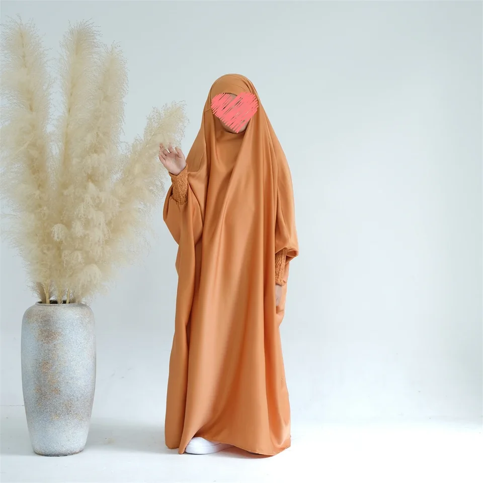 Eid Kids modlitbové šaty moslimské dievčatá dlhé khimar hidžáb Turecko abaya islamský plný kryt abayas ramadán nad hlavou burqa rúcho