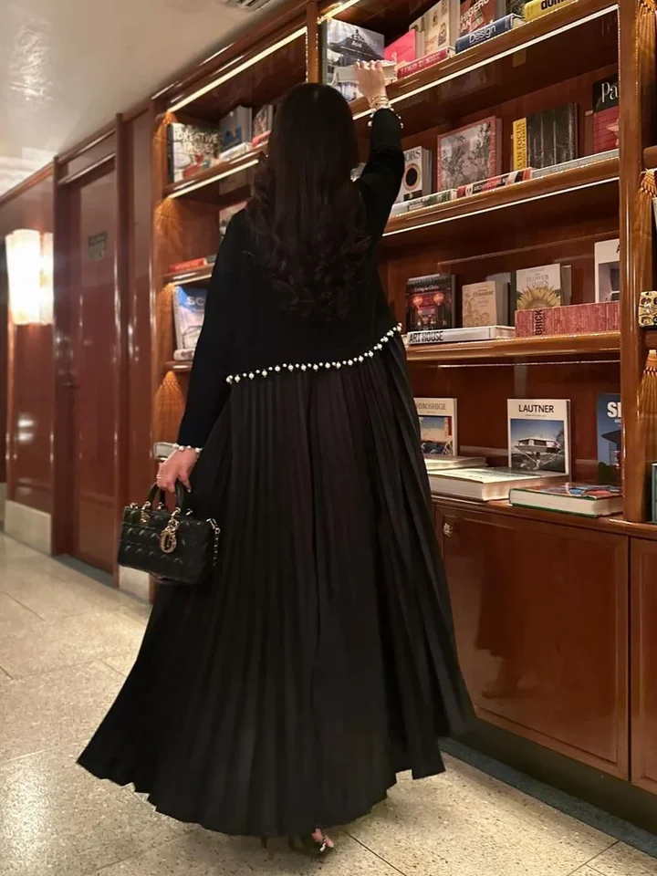 Eid moslim Abaya pre ženy Pearl Beading Ramadan Cardigan Pleat Dlhá šaty marocké kaftan dlhé Abayas Dubai Ruba Jalabiya 2024