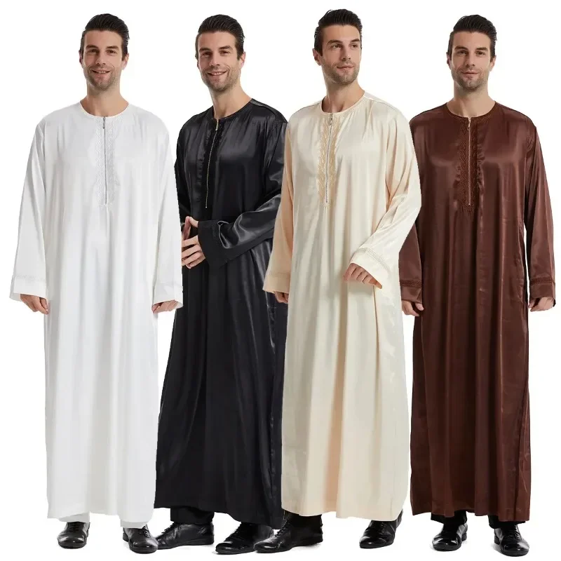 Eid moslimskí muži jubba thobe páns zips na dlhé šaty islamský ramadán dlhý rúž Saudi Mulman Wear Abaya caftan dubaj arabské šaty