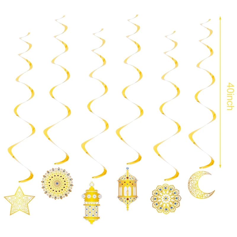 Eid Mubarak Banner Decor for Home Gold Spiral Eid prívesok Bunting Islamský moslim Hajj Mubarak Festival festival DIY Ramadan Decor